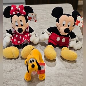 Vintage Disney Micky Mouse Minnie Mouse and Pluto Plush